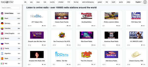RadioStay 全球电台：免费听 10 万 + 电台，按类型 / 国家筛选