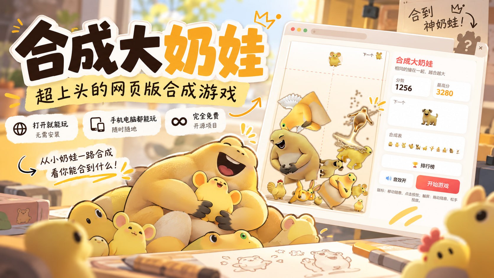 非常上头的网页版合成小游戏 合成大奶娃 - BigNaiWa
