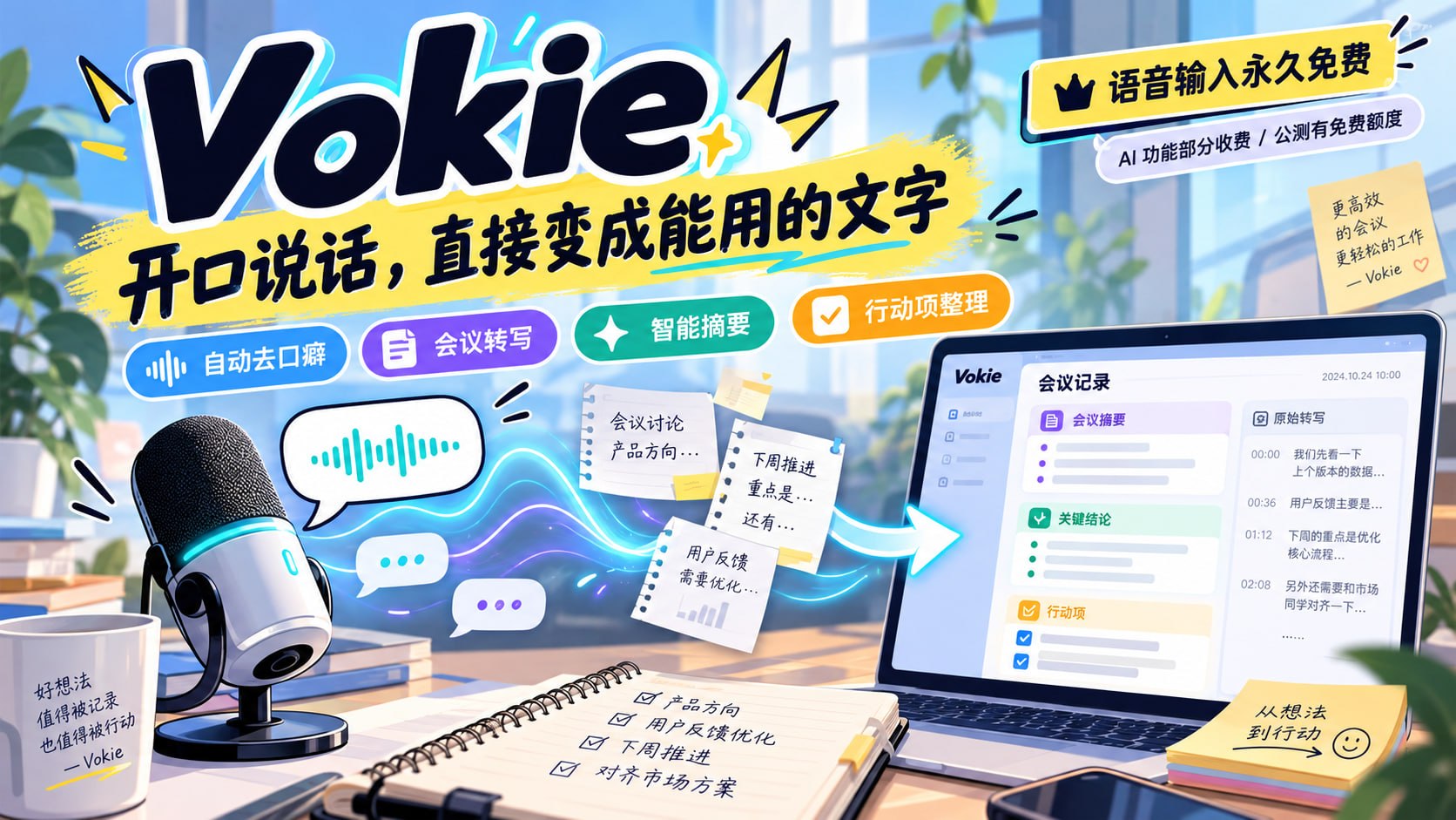 你只管说, Vokie 会帮你整理
