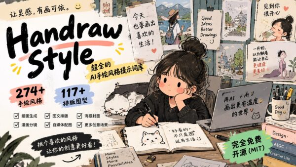 手绘风格与排版图型提示词库:按编号生成绘图提示词