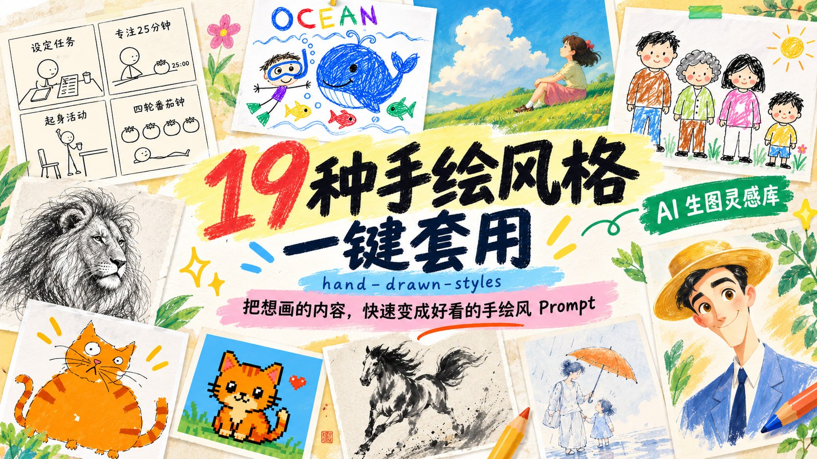 专门给 AI 生图准备的手绘风提示词库